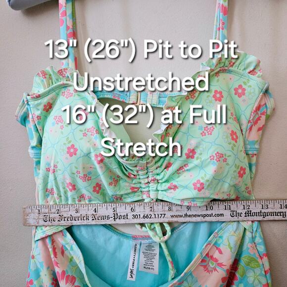 Size XL 15/17 Celebrity Pink Swim Multi-Colored Mismatched Floral One Piece - Picture 13 of 16